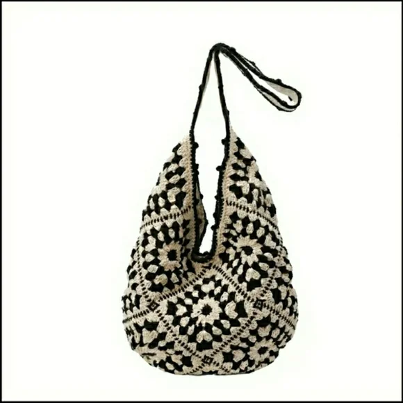 NEW! Crochet Boho Shoulder Bag (Black & White) - Picture 9 of 9